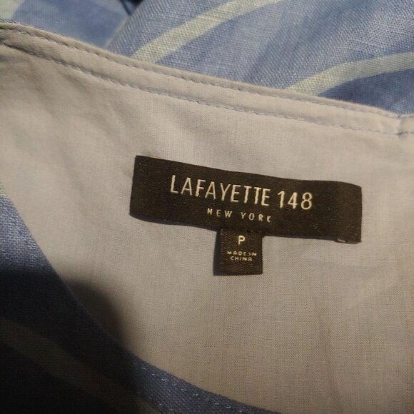 Lafayette 148 New York Blue Geometric 100% Linen Sleeveless Beachy Resort Dress - Picture 8 of 10